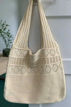 Y2K Style Handmade Knitted Woven Shoulder Bag