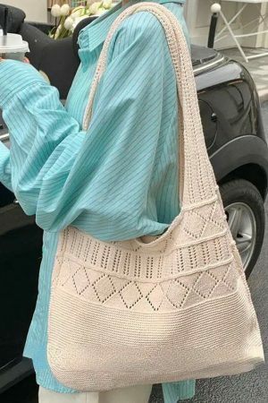 Y2K Style Handmade Knitted Woven Shoulder Bag