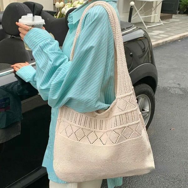 Y2K Style Handmade Knitted Woven Shoulder Bag