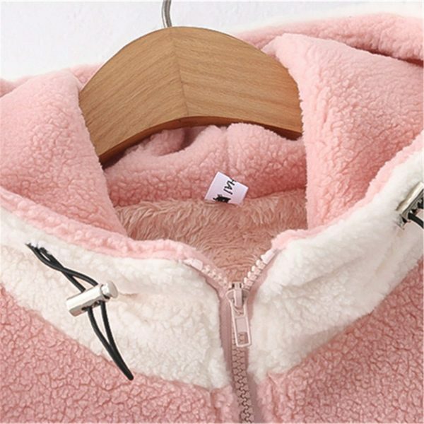 Y2K Style Hooded Lamb Wool Winter Coat for Fashionable Students