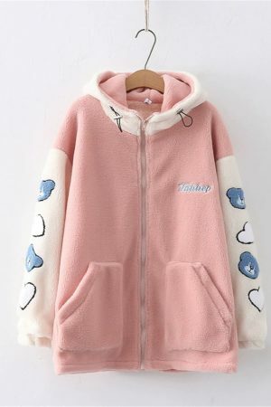 Y2K Style Hooded Lamb Wool Winter Coat for Fashionable Students