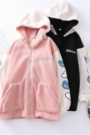 Y2K Style Hooded Lamb Wool Winter Coat for Fashionable Students