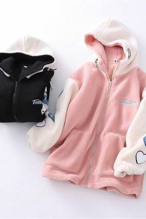 Y2K Style Hooded Lamb Wool Winter Coat for Fashionable Students