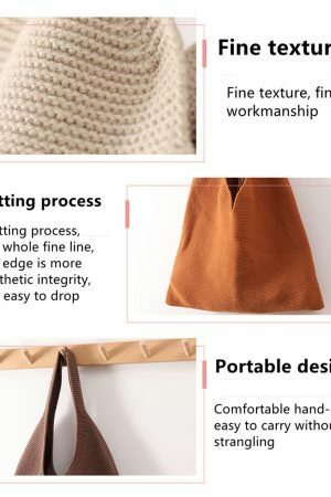 Y2K Style Knitted Wool Vest Bag for Women, Crochet Shoulder Handbag with Pure Color, Large Casual Tote Shopping Bag