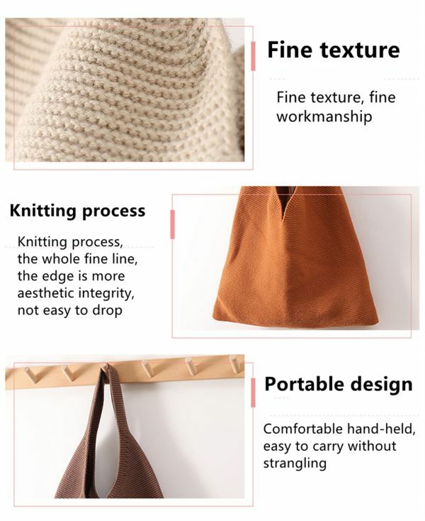 Y2K Style Knitted Wool Vest Bag for Women, Crochet Shoulder Handbag with Pure Color, Large Casual Tote Shopping Bag