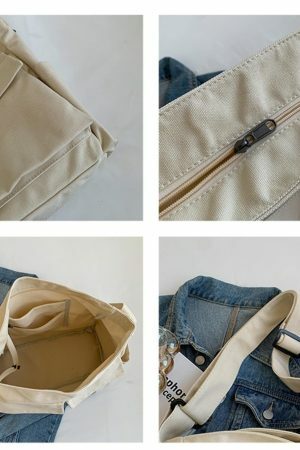 Y2K Style Large Capacity Canvas Shoulder Bag with Multiple Pockets