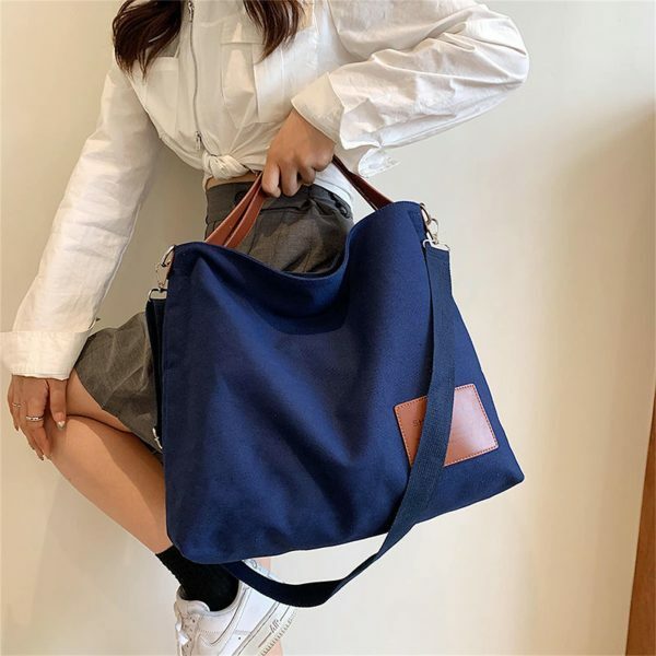 Y2K Style Large Capacity Canvas Tote Bag with PU Leather Accents