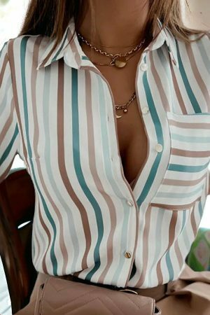 Y2K Style Long Sleeve Button-Up Blouse with Pocket Detail