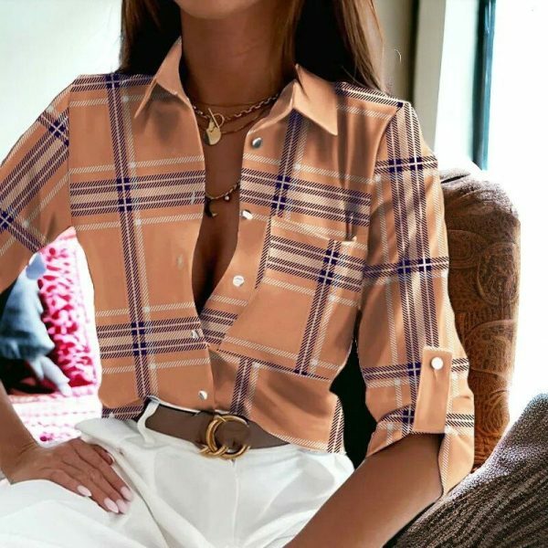 Y2K Style Long Sleeve Button-Up Blouse with Pocket Detail