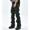 Y2K Style Men's Pleated Faux Leather Pants Streetwear Ruched Casual Trousers