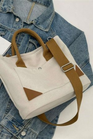 Y2K Style Multi Pocket Canvas Tote Bag for Women - High Capacity Zipper Shoulder Bag with Streetwear Aesthetics