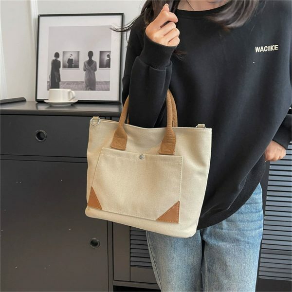 Y2K Style Multi Pocket Canvas Tote Bag for Women - High Capacity Zipper Shoulder Bag with Streetwear Aesthetics