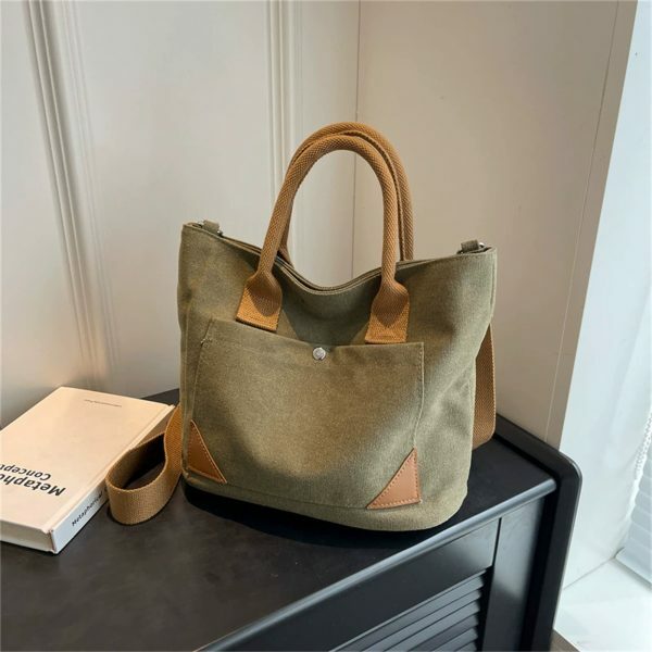 Y2K Style Multi Pocket Canvas Tote Bag for Women - High Capacity Zipper Shoulder Bag with Streetwear Aesthetics