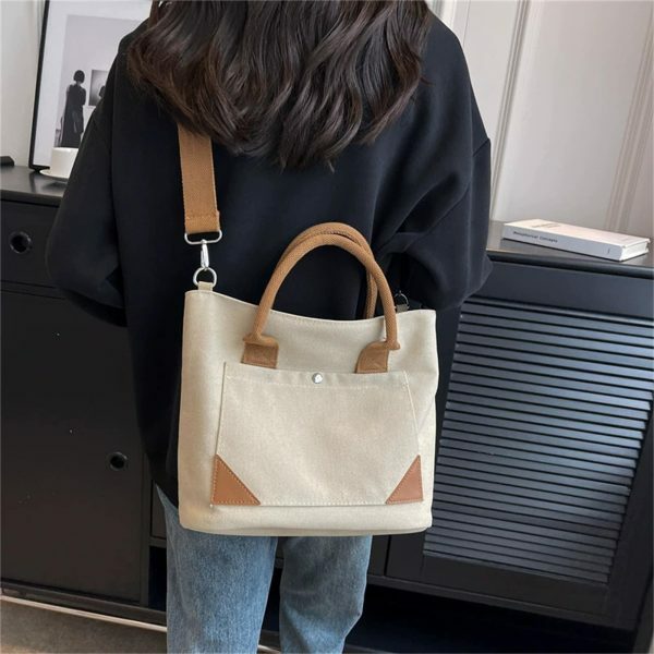 Y2K Style Multi Pocket Canvas Tote Bag for Women - High Capacity Zipper Shoulder Bag with Streetwear Aesthetics