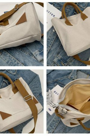 Y2K Style Multi Pocket Canvas Tote Bag for Women - High Capacity Zipper Shoulder Bag with Streetwear Aesthetics