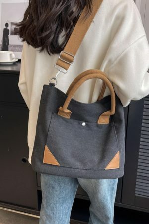 Y2K Style Multi Pocket Canvas Tote Bag for Women - High Capacity Zipper Shoulder Bag with Streetwear Aesthetics