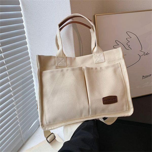 Y2K Style Multi-Pocket Canvas Tote Bag for Women