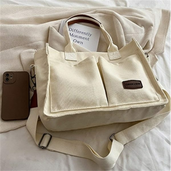 Y2K Style Multi-Pocket Canvas Tote Bag for Women