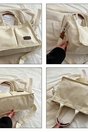 Y2K Style Multi-Pocket Canvas Tote Bag for Women