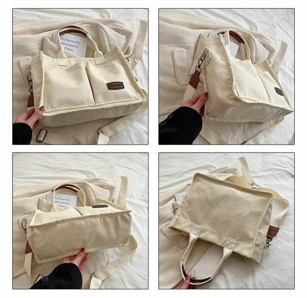 Y2K Style Multi-Pocket Canvas Tote Bag for Women