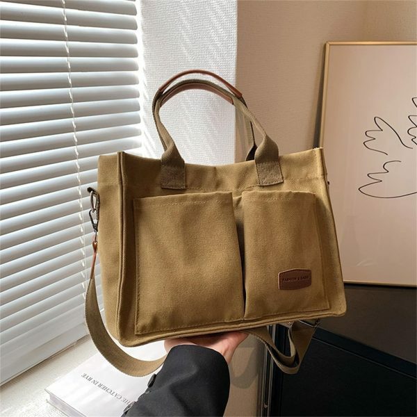 Y2K Style Multi-Pocket Canvas Tote Bag for Women