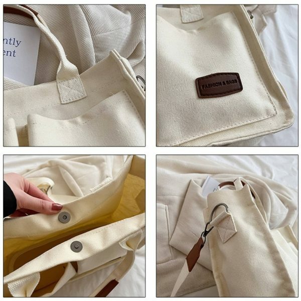 Y2K Style Multi-Pocket Canvas Tote Bag for Women