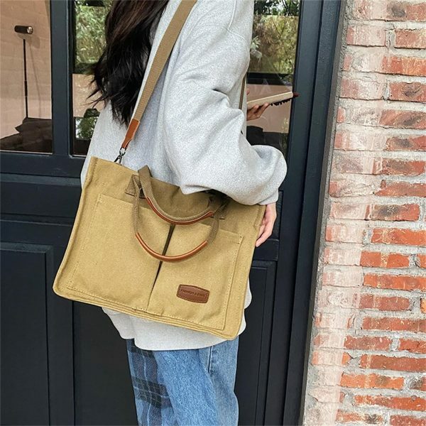 Y2K Style Multi-Pocket Canvas Tote Bag for Women