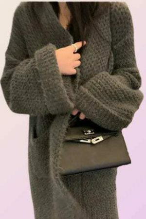 Y2K Style Oversized Knitted Cardigan with Fluffy Texture