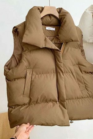 Y2K Style Padded Puff Vest with Drawstring Waist - Women's Streetwear Fashion