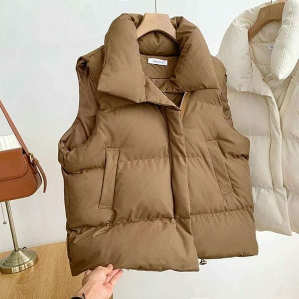 Y2K Style Padded Puff Vest with Drawstring Waist - Women's Streetwear Fashion