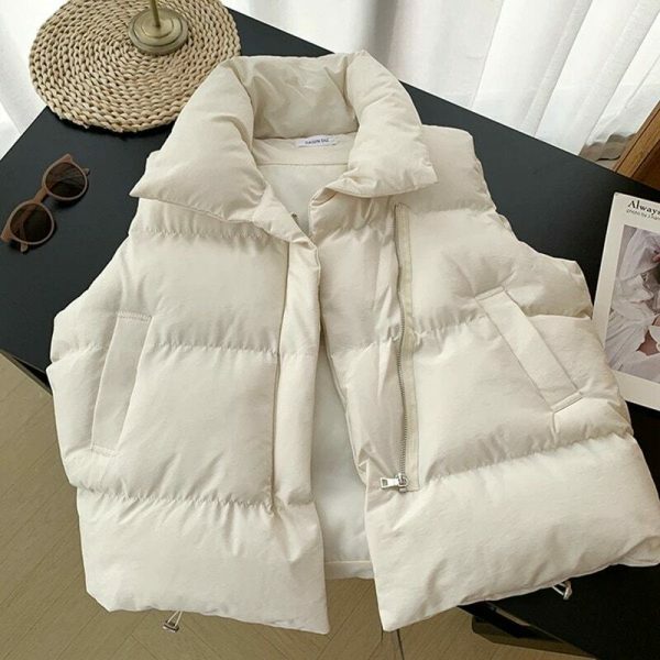 Y2K Style Padded Puff Vest with Drawstring Waist - Women's Streetwear Fashion