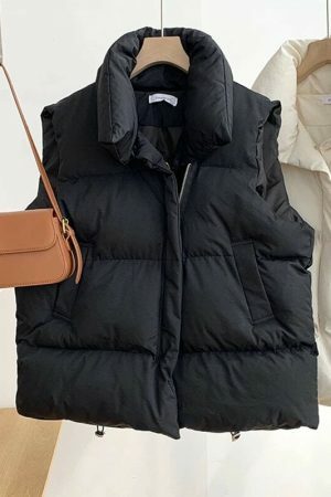 Y2K Style Padded Puff Vest with Drawstring Waist - Women's Streetwear Fashion