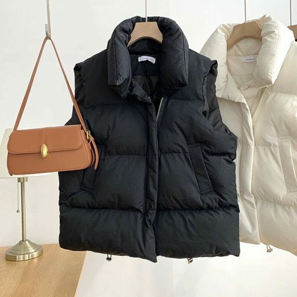 Y2K Style Padded Puff Vest with Drawstring Waist - Women's Streetwear Fashion