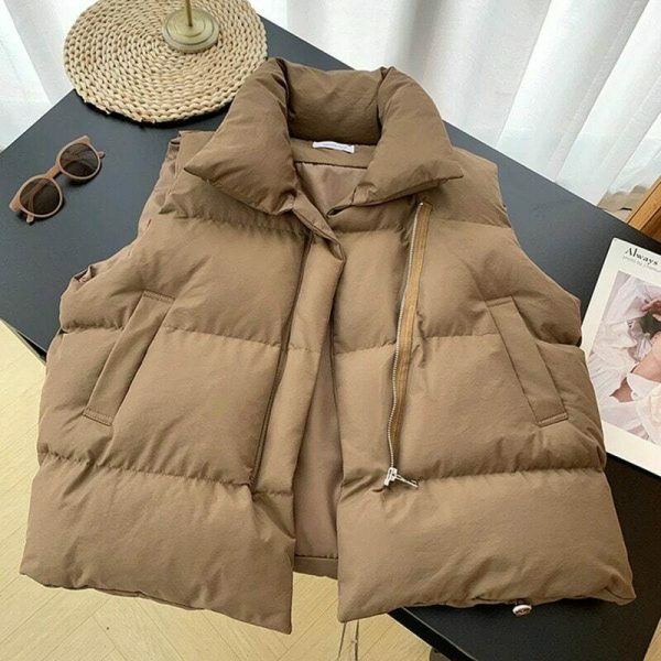 Y2K Style Padded Puff Vest with Drawstring Waist - Women's Streetwear Fashion