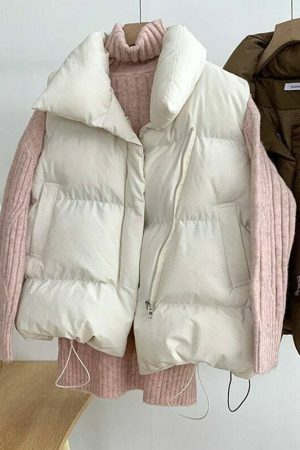 Y2K Style Padded Puff Vest with Drawstring Waist - Women's Streetwear Fashion