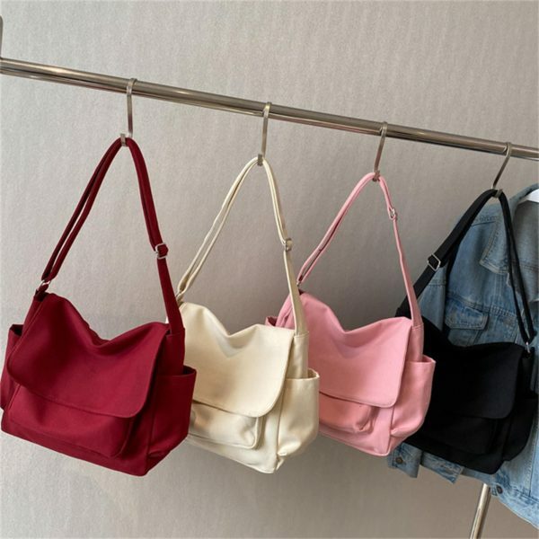 Y2K Style Red Canvas Tote Bag for Women - Streetwear Shoulder Shopping Bag