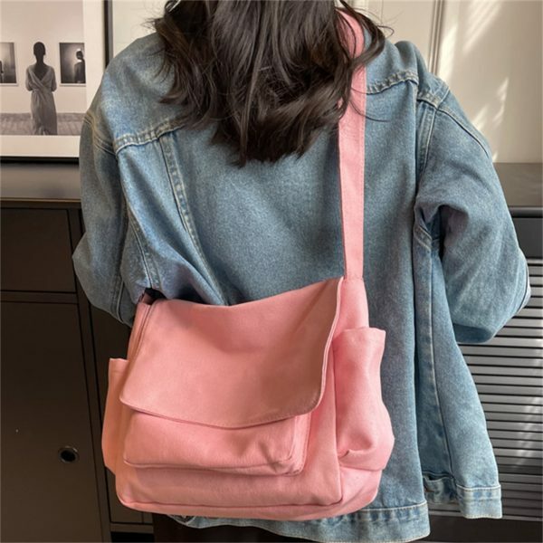 Y2K Style Red Canvas Tote Bag for Women - Streetwear Shoulder Shopping Bag