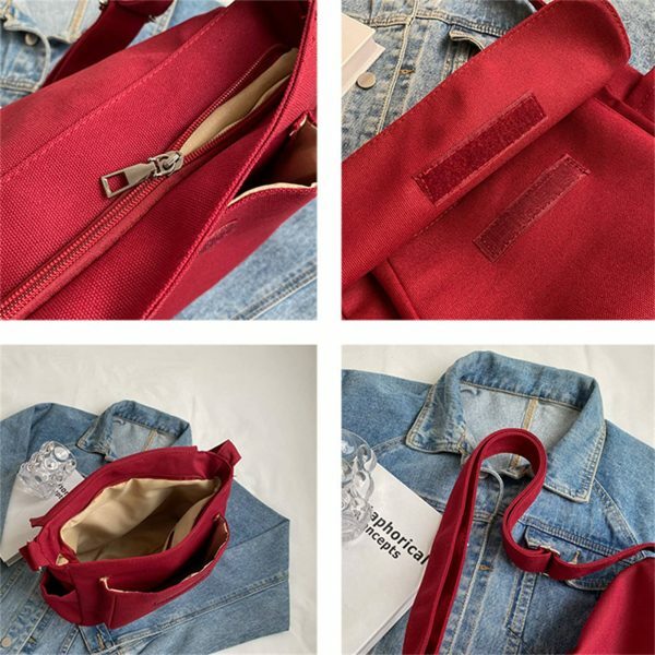 Y2K Style Red Canvas Tote Bag for Women - Streetwear Shoulder Shopping Bag