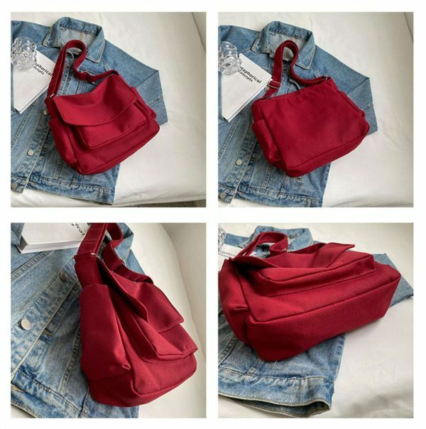 Y2K Style Red Canvas Tote Bag for Women - Streetwear Shoulder Shopping Bag