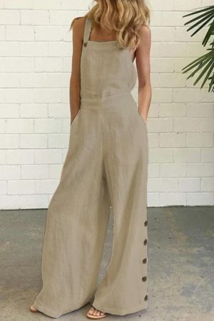 Y2K Style Sleeveless Wide Leg Jumpsuit with Pockets