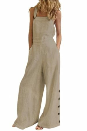 Y2K Style Sleeveless Wide Leg Jumpsuit with Pockets