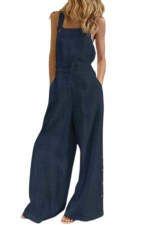 Y2K Style Sleeveless Wide Leg Jumpsuit with Pockets