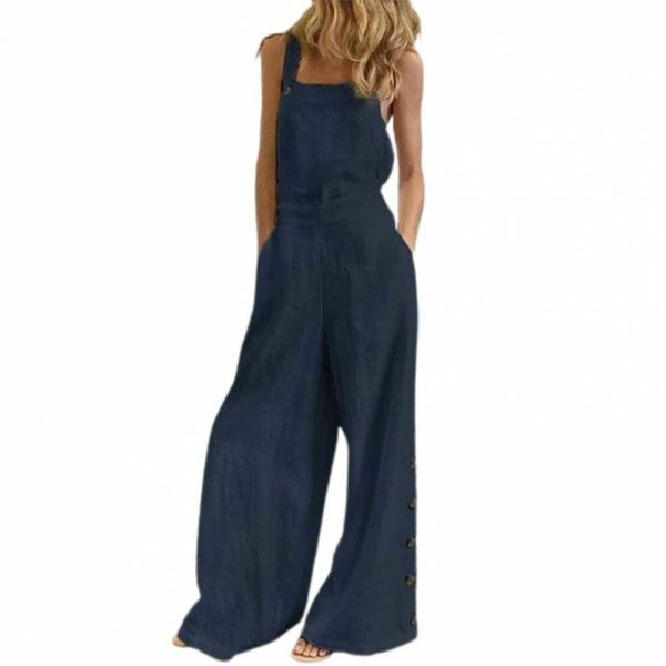 Y2K Style Sleeveless Wide Leg Jumpsuit with Pockets