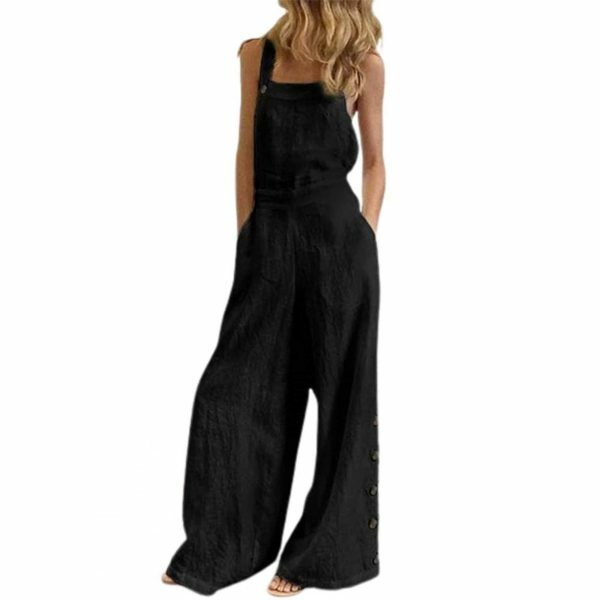 Y2K Style Sleeveless Wide Leg Jumpsuit with Pockets