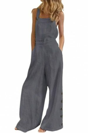 Y2K Style Sleeveless Wide Leg Jumpsuit with Pockets