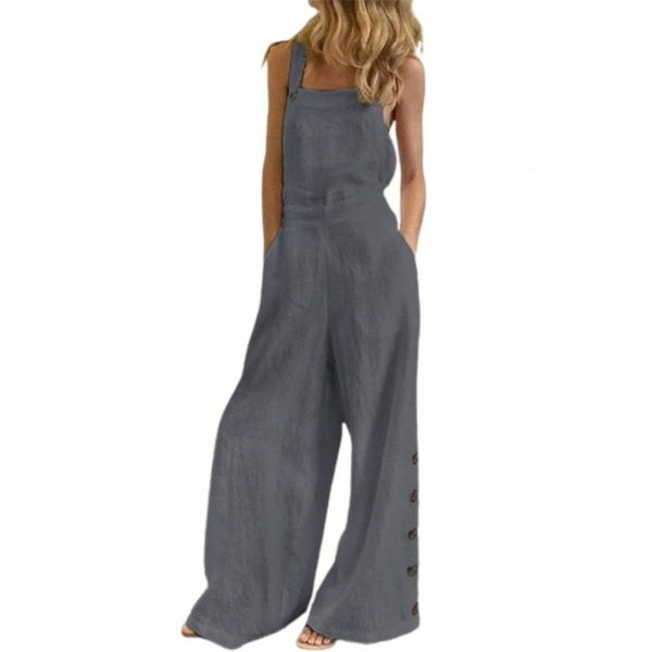 Y2K Style Sleeveless Wide Leg Jumpsuit with Pockets