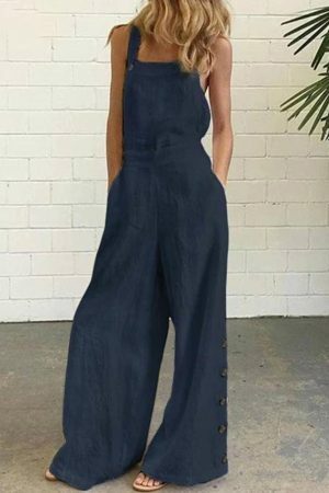 Y2K Style Sleeveless Wide Leg Jumpsuit with Pockets