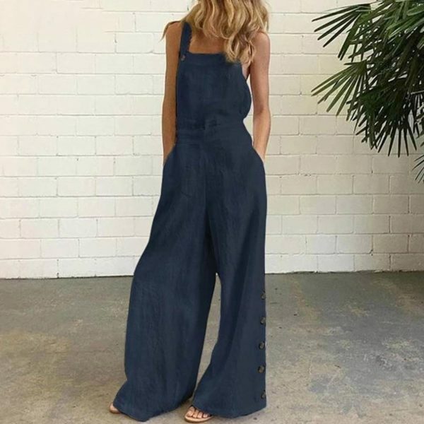 Y2K Style Sleeveless Wide Leg Jumpsuit with Pockets