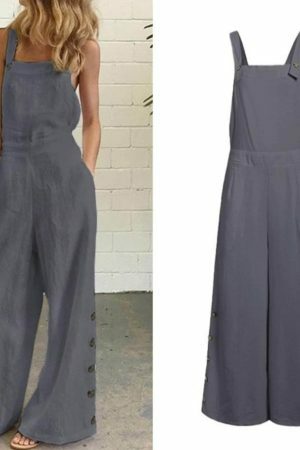 Y2K Style Sleeveless Wide Leg Jumpsuit with Pockets