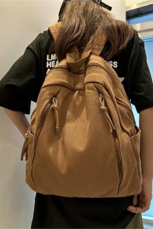 Y2K Style Solid Color Canvas Backpack for Women - Casual Student & Computer School Bag with Large Capacity for Travel